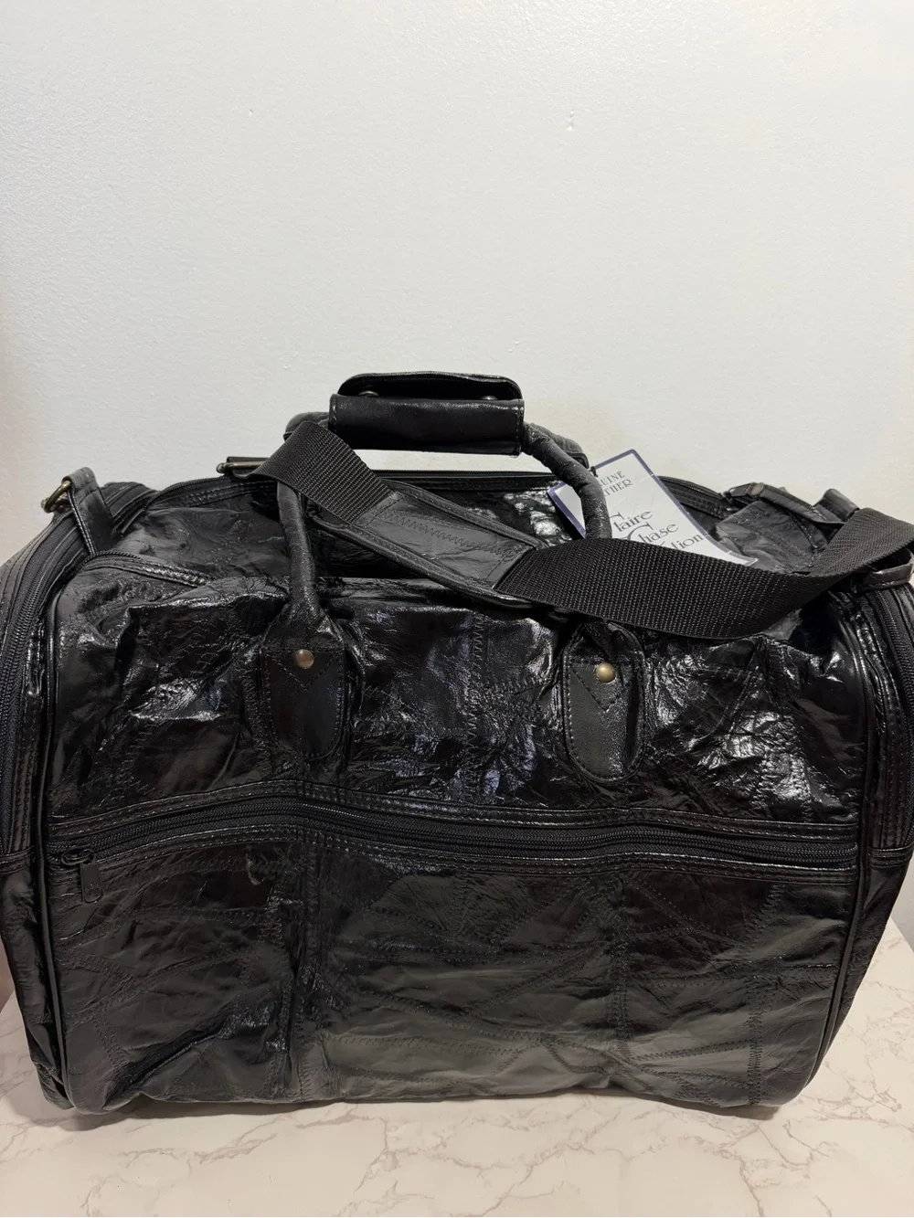 NWT Vintage Claire Chaise Collection Classic Black Leather Weekender Bag